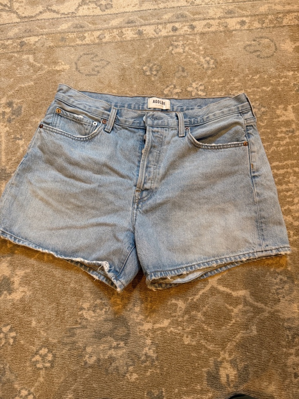 Agolde Light Wash High-Rise Denim Shorts